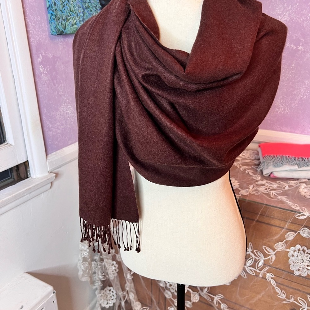 50% SILK 50% FRANGI CASHMERE Chocolate Brown Women's Scarf 72x56